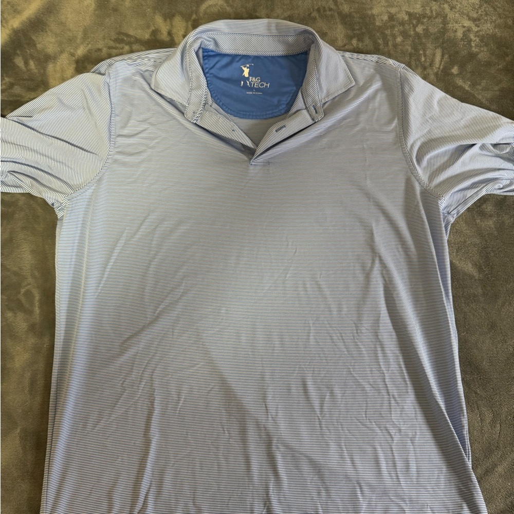 F&G Tech Men’s Golf Polo Shirt – Light Blue Striped Performance Polo